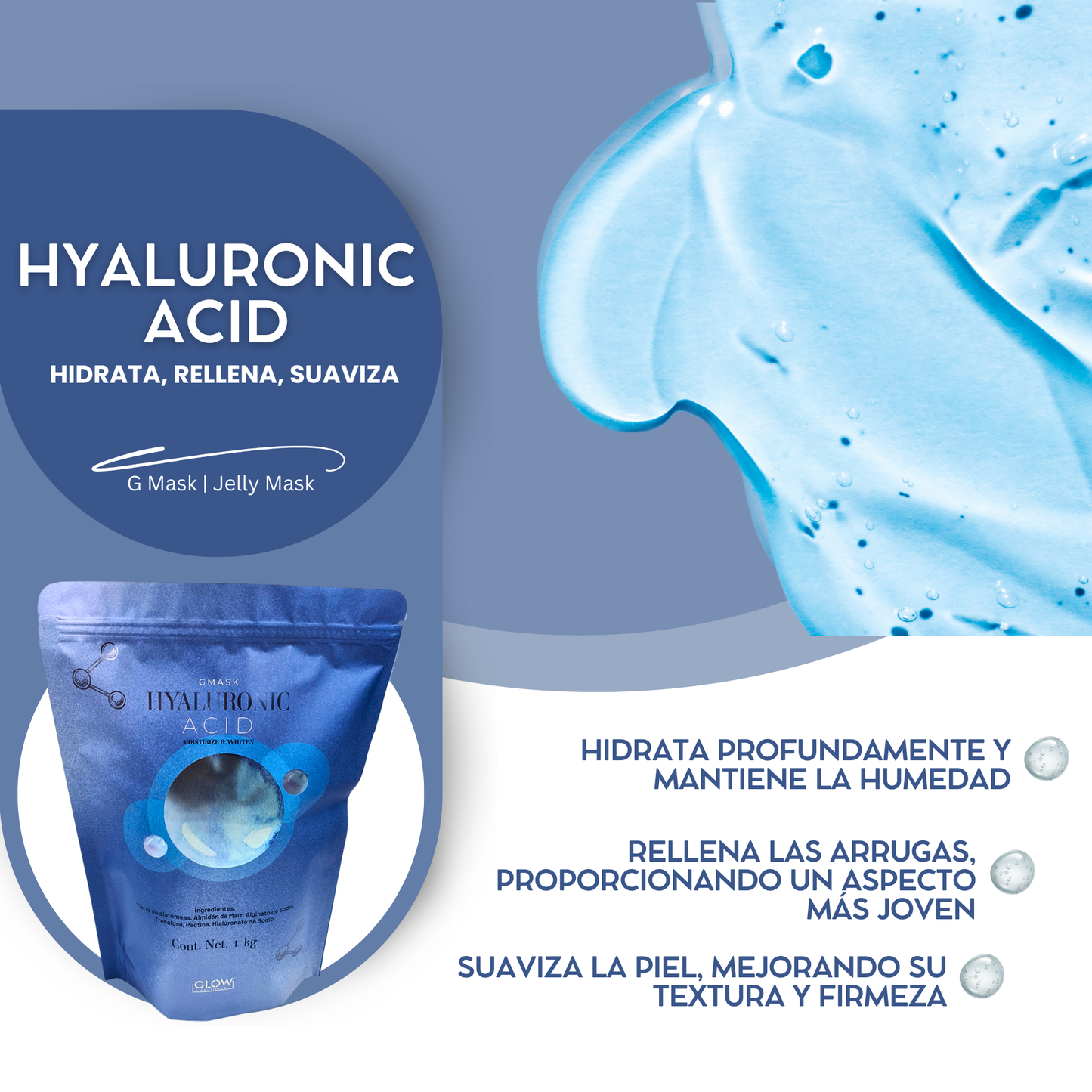 💧 G Mask | Jelly Mask Ácido Hialurónico 500g 🌟 ¡Hidrata y rejuvenece tu piel al instante!