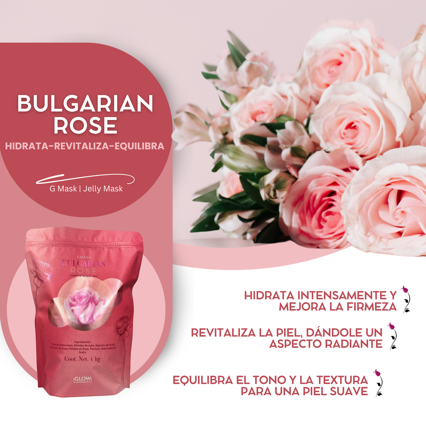 🌹 G Mask | Jelly Mask Rosa Búlgara 500g ✨💧 – Hidratación & Luminosidad Profesional