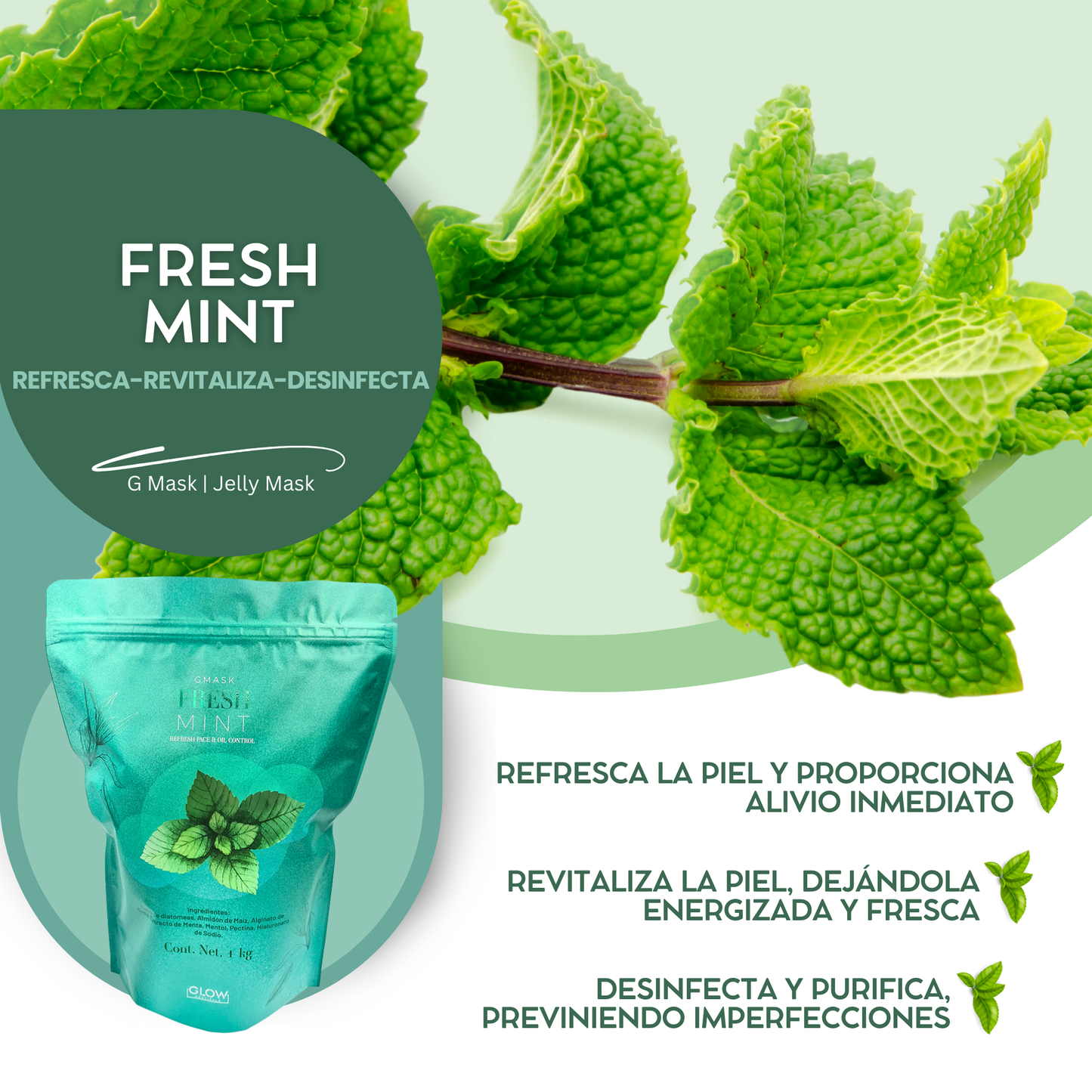 ❄️ G Mask | Jelly Mask Menta Fresca 500kg 🌿 ¡Refresca tu piel al instante!
